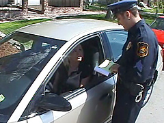 Blond bitch seduces a cop and takes him to her place for sex