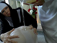 Salacious nuns find a dildo and go lesbian playing with it