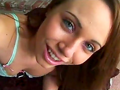 Hardcore POV blowjob video with pretty brown-haired girl