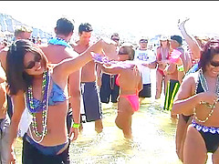 Beach bikini party video shoot with perfectly shaped models