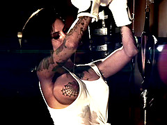Vivacious porn star with a sexy tattooed body enjoying a hardcore fuck in her shower