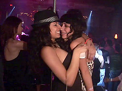 Curvy cowgirl with nice ass getting wild with her babes in the club party