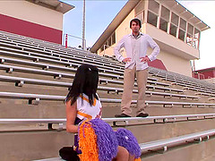 Eva Ellington gets pussy licked and banged in cheerleader's unifrom before facial