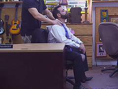 Handsome gay guy with short dark hair sucking a stranger's big cock