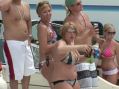 Babes on the yacht showing off pussy and ass in bikini