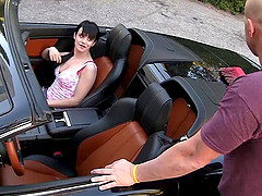 A hot brunette teen gets fucked hard outdoors in a car