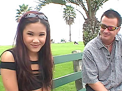 An adorable Asian girl rides her man and sucks him dry