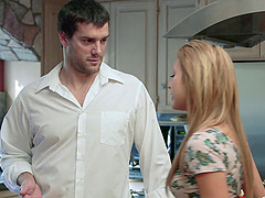 A horny girl gets fucked hard all over the kitchen