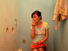 Horny babe sucks a gloryhole dick then drives it up her twat