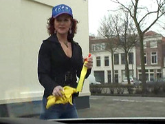 Salacious cougar with a shaved pussy enjoying a hardcore dildo fuck