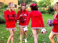 Four foxy cheerleader friends have a wicked hot orgy