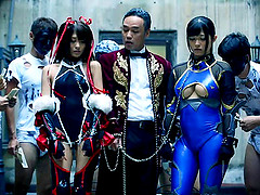 Several Japanese chicks getting tied up and slammed in this cute orgy