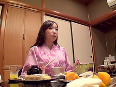 Ardent and salacious Japanese bitch teases her tits and blows a cock in the shower
