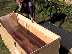 Her mail order sex slave comes and she fucks her outdoors