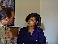 Old white nerd has sex with an Asian in a hotel room