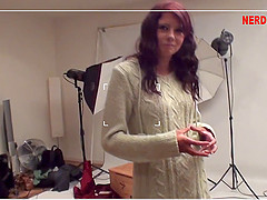 Pretty girl strips for the porn cameras and they fuck passionately