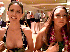 Girls in pretty floral dresses get off on public flashing