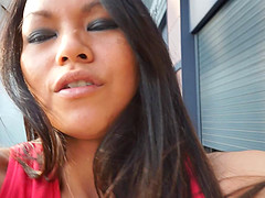 Asian goddess Lady Mai has fun on a white guy's hard dick
