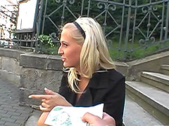 Delicious blonde sucks a dick and swallows a load outdoors
