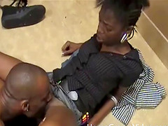 Flamboyant chocolate girl allows her black lover to explore her depths