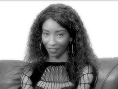 Curly-haired chocolate chick and the thick cock of her bearded lover