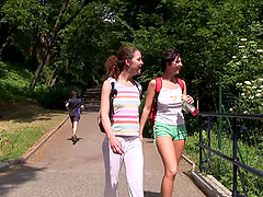 Emylia's best friend always helps her with the outdoors scissoring