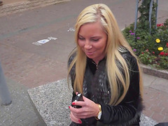 European blonde gets talked into pounding in doggy style