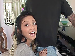 Sweet chick is curious about a handsome fellow's fat dick