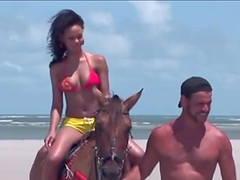 Brazillian Babe Filled In Every Hole On The Beach