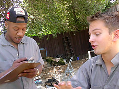 Black gay Deepdicc cleaning the throat of sweet Timothy Drake