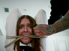 Bondage session with alluring school girl Sadie Holmes