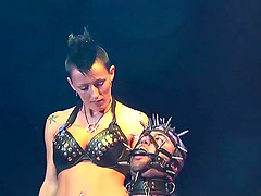 extreme bdsm fetish show on european public sex fair porn stage