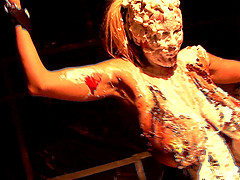 Kelly Madison covered in cake while masturbating with her hands