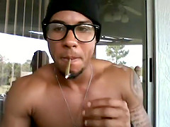 Dominican straight muscular papi jerks off his big cock and cums on his tigh
