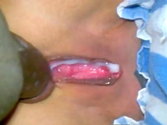 Black guy fucks his white woman and cums inside her shaved big pussy