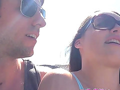 Brunette teen babe Lola Foxx pounded hardcore in a car