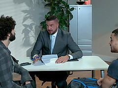 Sloppy gay deepthoat blowjob and kinky ass fucking at the office