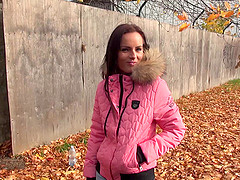 Brunette teen babe Kari pussy pounded and cum sprayed in a car