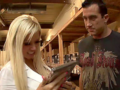 Slutty blonde Nikita Von James degluting and banging hard cock to get messy facial