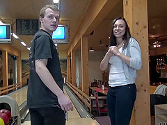 Shy teen copulates with man in bar while boyfriend is around
