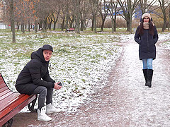 Long haired brunette Russian teen Bell Knock gets a mouth full of cum