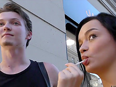 Pretty brunette fucked by stranger to earn cash for ring