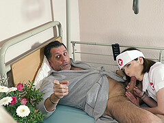 Old guy is love sick so nurses fuck and suck him