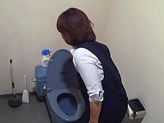 Hardcore toilet blowjob from Japanese amateur MILF maid