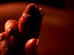 Sensual strip show and a wet blowjob from blonde Kathy Anderson