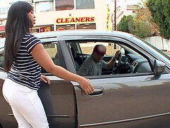 Curvy ebony slut Myesha Nikole rides a strangers cock hardcore