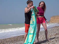 Alex Diaz gets talked into fucking with a friend on the beach