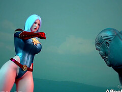 Superhero 3d animation with a big tits beauty