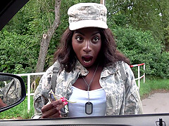 Sexy ebon is a real master of a blowjob before a doggy style in the car