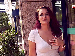 German redhead teen outdoor pick up pov fuck